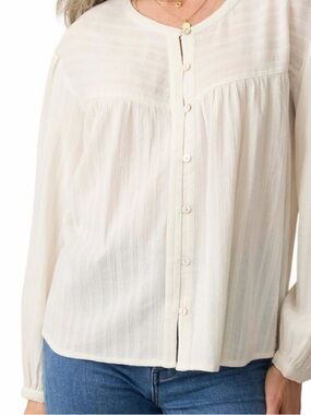 Faherty Lena Blouse XS Egret White Lightweight Button Front Top